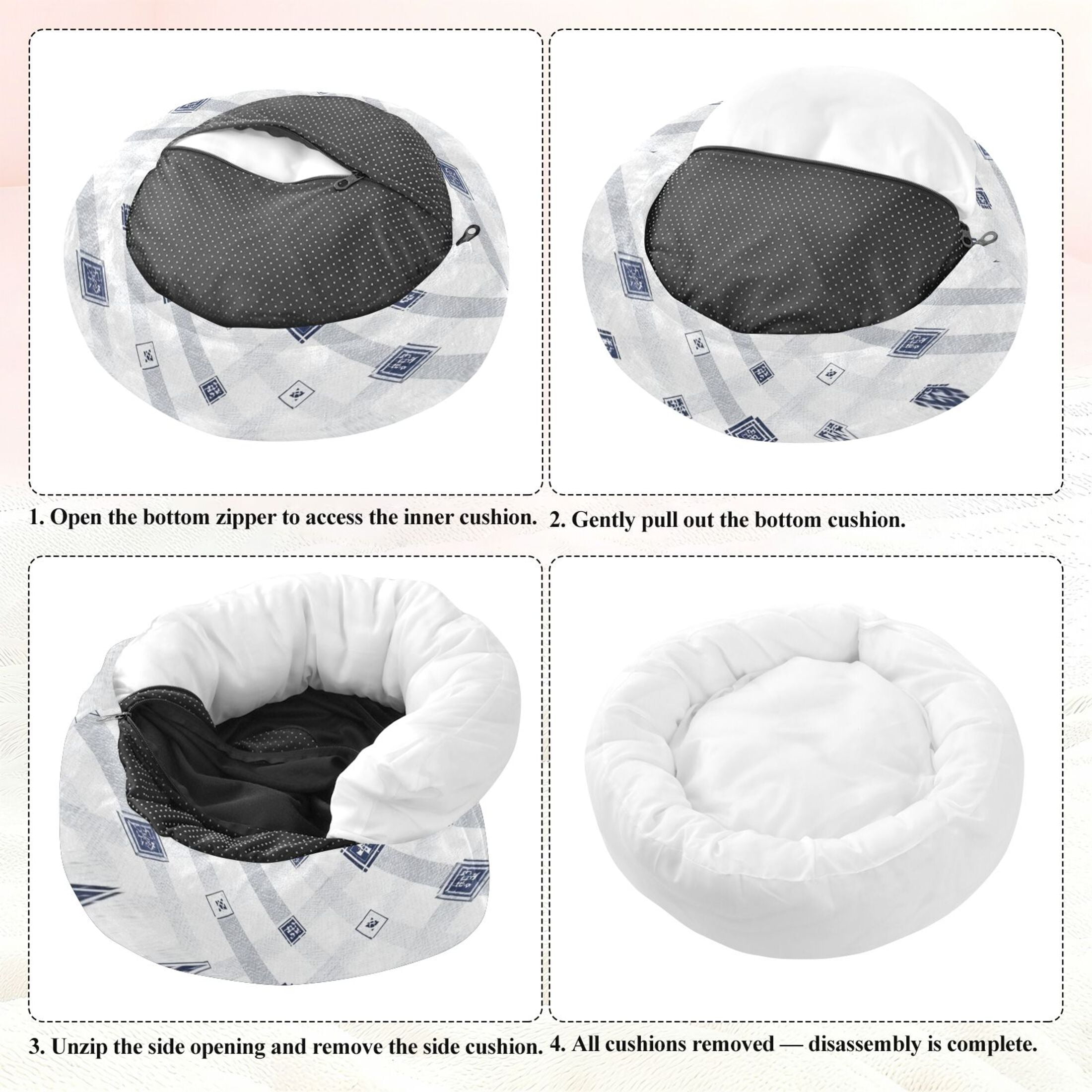 Iauyy Pet Couch Donut Cat Bed for Indoor Cats/Small Dogs Washable & Machine with Non-slip Bottom Calming Cat Furniture, Diamond-patterned Fabric (XS)