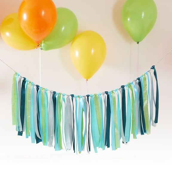 OUNONA 2M Lace Ribbon Tassel Garland Birthday Baby Shower Party Bunting Banner Hanging Decoration (Green)