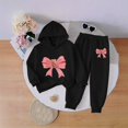 thumbnail image 2 of Vornjynx Girls 2 Piece Outfit（2-7）Hooded Sweatshirt with Bear and Butterfly Bow Print and Elastic Waist Jogger Pants Set Casual Clothing Set Black Size 4T, 2 of 6
