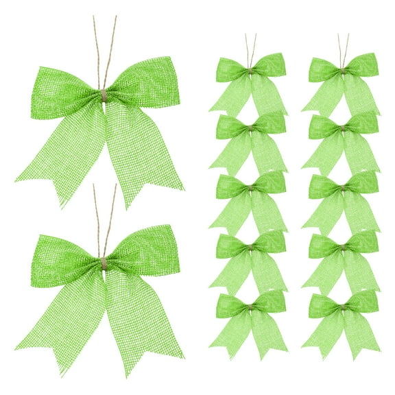4 Inch Mini Burlap Bows for Crafts Handmade Bow Knot Natural Decorative Ornament Bow, Green 12 Pcs