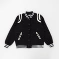 thumbnail image 3 of Women Varsity Jacket with leather shoulder embellishment Casual Comfort (Black, S), 3 of 10