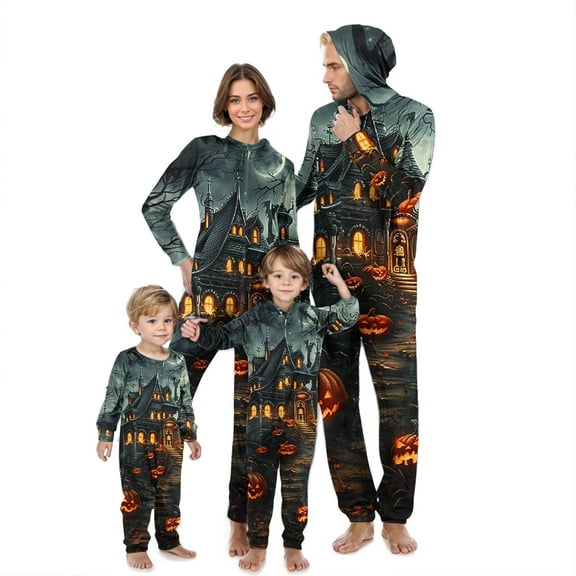AGWOLF Halloween Family Pajamas Matching Sets Funny Graphic Long Sleeve Jumpsuit Onesie One Piece Pajamas Halloween Costumes Dad M