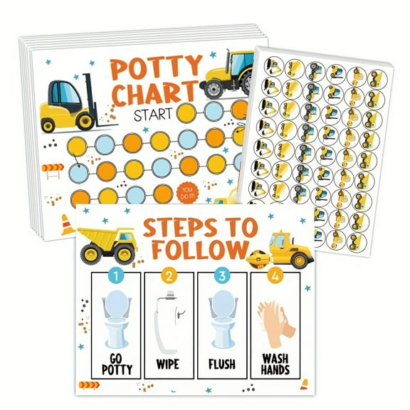 Cute excavator toilet training chart with cute stickers for easy construction truck toilet training routine chart with instructions and stickers essential for young children