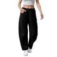 thumbnail image 4 of GILIGEGE Women's Barrel Leg Sweatpant Drawstring Elastic Waisted Wide Leg Pants Casual Cotton Palazzo Baggy Gym Trousers Drawstring Sweat Pants with Pockets Casual Loose Sweat Pants Lounge Pant Black, 4 of 8