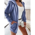 thumbnail image 2 of Women Casual Full Zip Up Plush Hoodie Solid Sweatshirt Long Sleeve Jacket with Pockets, 2 of 5