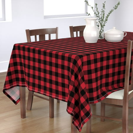 

Cotton Sateen Tablecloth 70 x 144 - Buffalo Plaid Happy Camper Collection Red Black Check Tartan Trendy Hipster Print Custom Table Linens by Spoonflower