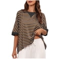 thumbnail image 1 of Birdeem Hauts et Blouses à Manches Courtes pour Femmes Mode Col Rond Rayé Blouses Imprimées Bloc de Couleur Haut Ample à Manches Courtes, 1 of 1