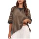 thumbnail image 1 of Fiudx Ofertas Flash Del Día Blusas Estampadas a Rayas con Cuello Redondo para Mujer, Top Holgado de Manga Corta con Bloques de Color, 1 of 6