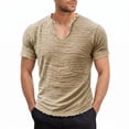 thumbnail image 2 of Men's Frayed Edge V-Neck T-Shirt, Crinkle Washed Cotton Blend Short Sleeve Tee with Raw Hem Size S-5XL Khaki, 2 of 6