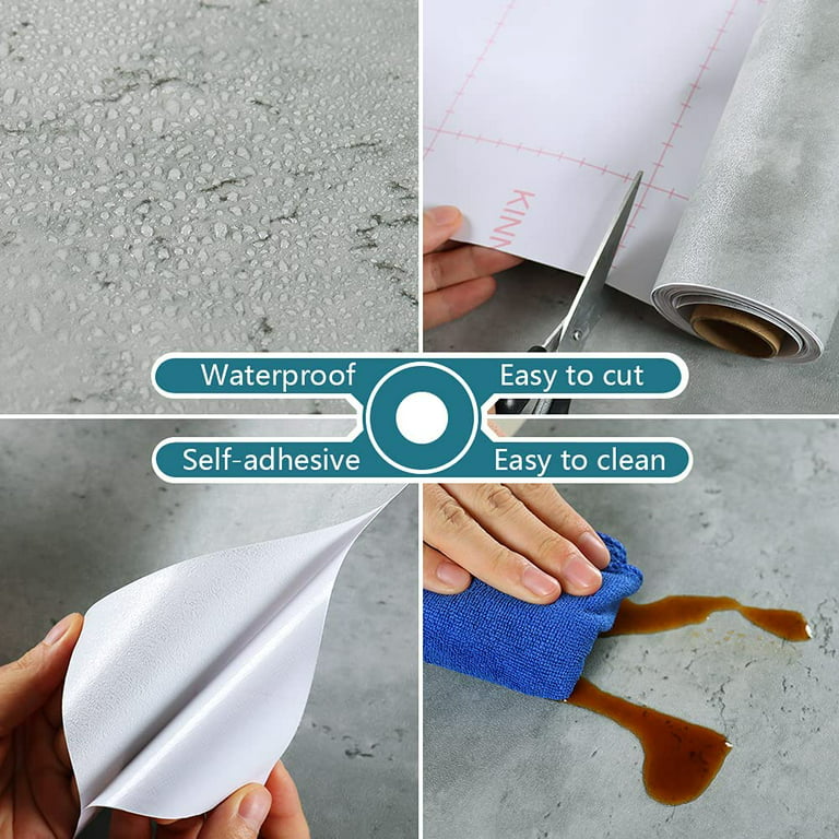 VEELIKE Peel and Stick Countertop Contact Paper 15.7''x354'' Textured Grey  Concrete Wallpaper Waterproof Self Adhesive Removable Vinyl Wallpaper for