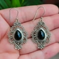 thumbnail image 3 of Natural Black Onyx Silver Dangle Earrings - 925 Sterling Silver Handmade Pear Shape Jewelry - Boho Chic - Anniversary Valentine's Day Gift for her, 3 of 8