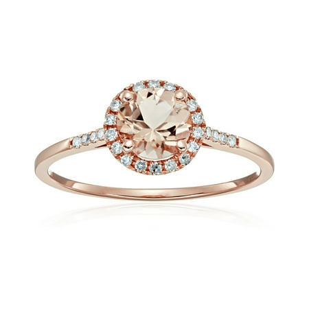 Rose Gold Princess Diamond - 10k Rose Gold Morganite And Diamond Classic Princess Di Halo Engagement Ring (1/10cttw, H-I Color, I1-I2 Clarity), Size 7