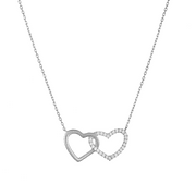 Mystigrey Milena Two Hearts .925 Sterling Silver Plated Rhodium Necklace with Cubic Zirconia for Girls and Women