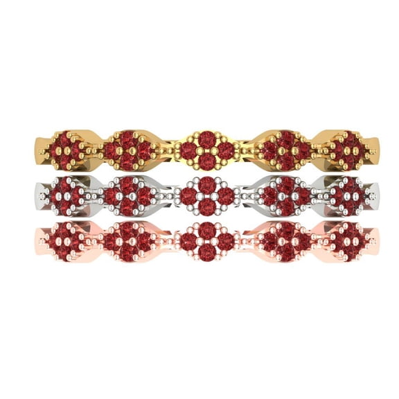 0.3 ct Brilliant Round Cut Natural Garnet 18K White/Rose/Yellow Gold Stackable Band SZ 3.75
