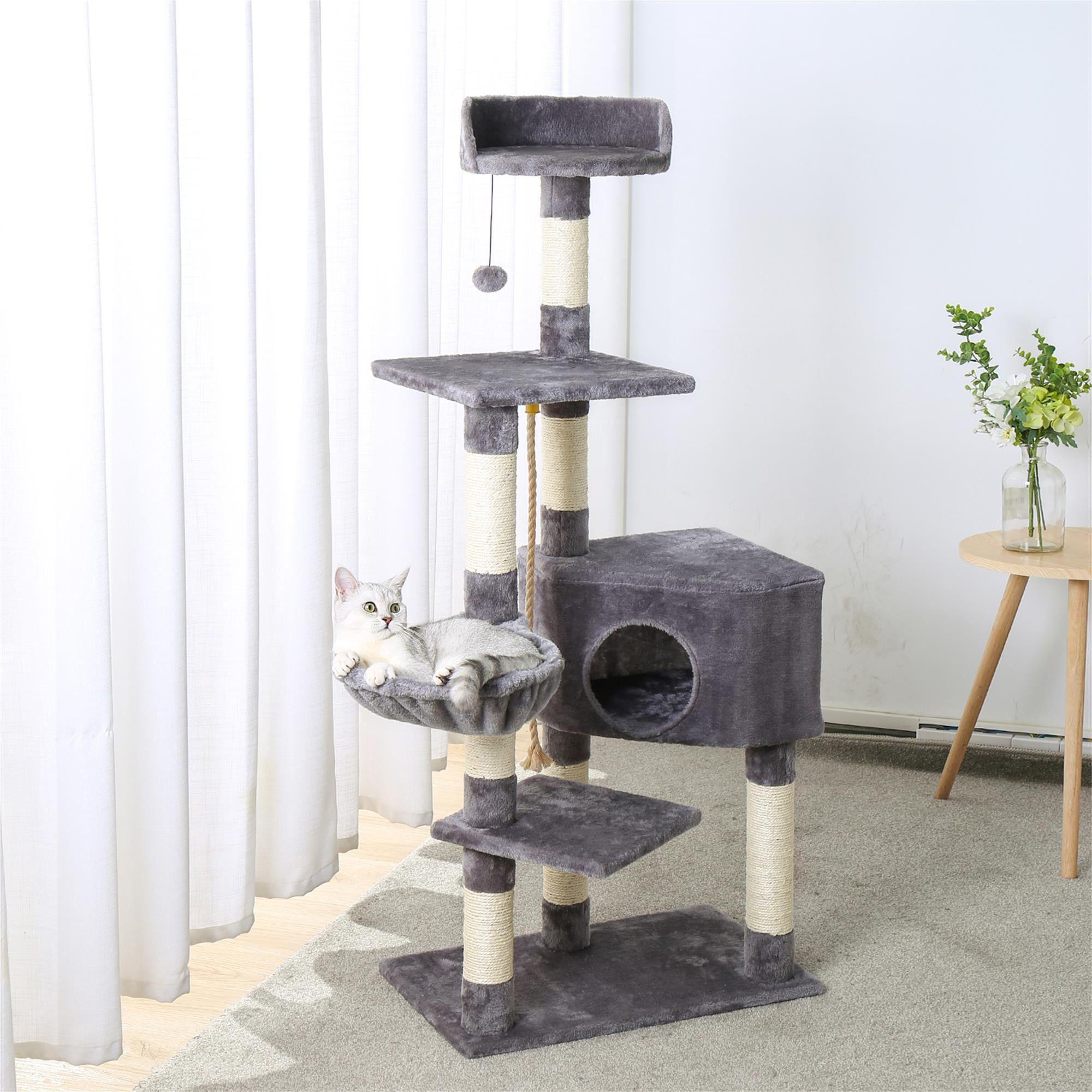Pefilos 54" Multi-Level Cat Tree Tower, Cat Condo with Sisal-Covered Scratching Post for Pet Kitten, Gray Pefilos 54" Multi-Level Cat Tree Tower, Cat Condo with Sisal-Covered Scratching Post for Pet Kitten, Gray