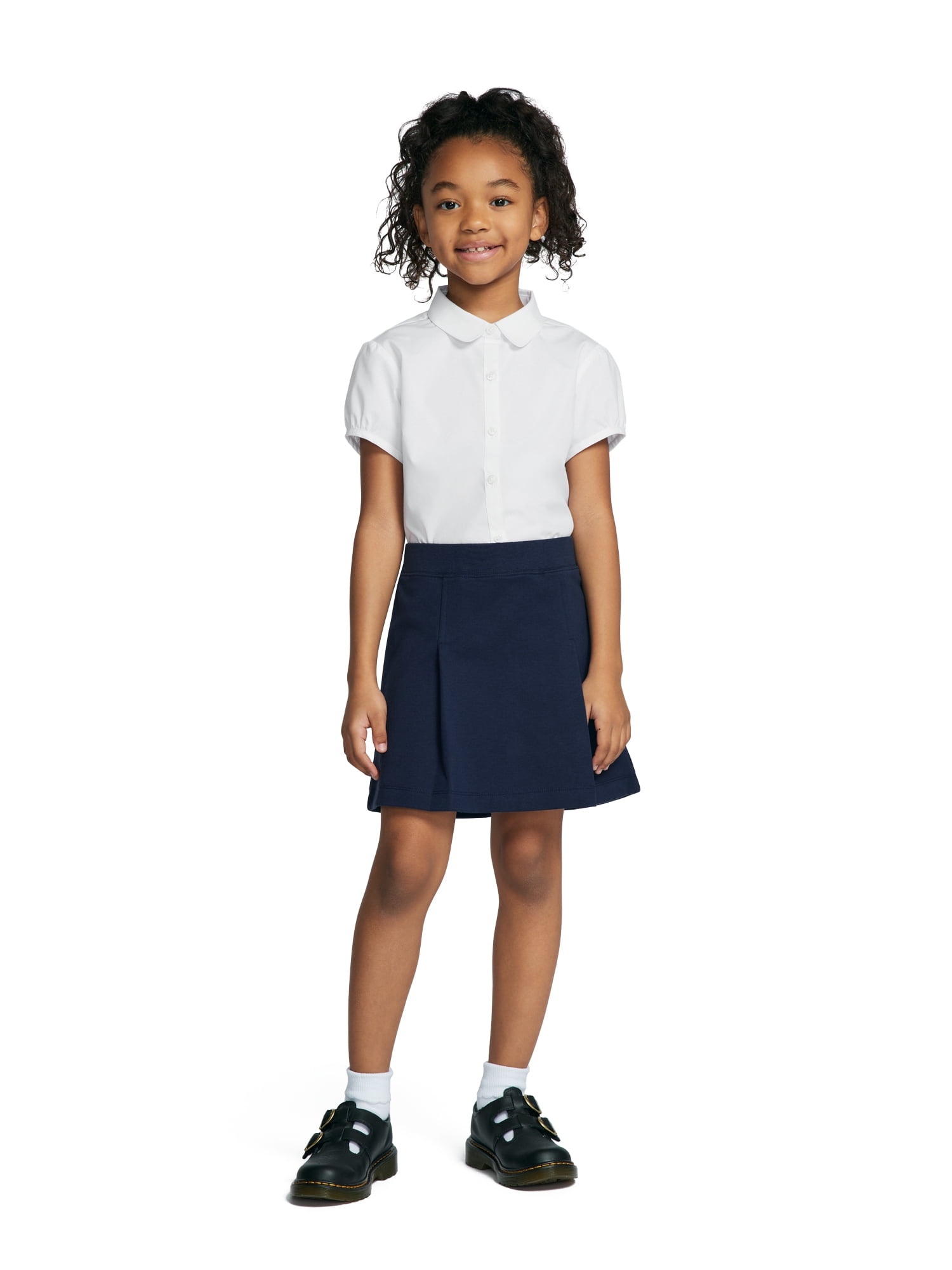 Wonder Nation Girls School Uniform Poplin Button-Up Blouse, Sizes 4-18