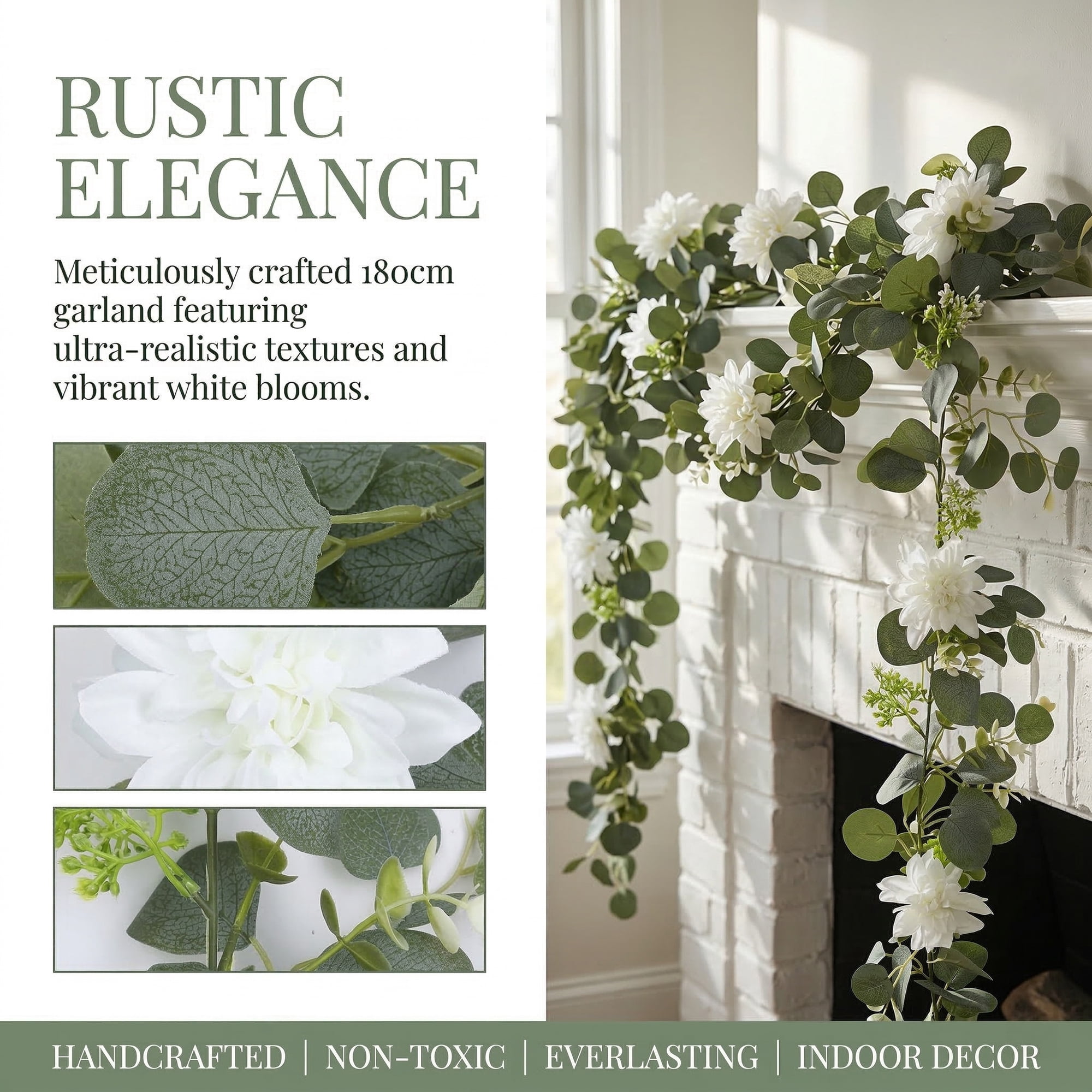 Unique Bargains Artificial Eucalyptus Garland Faux Greenery Vine Beige Flower 71inch