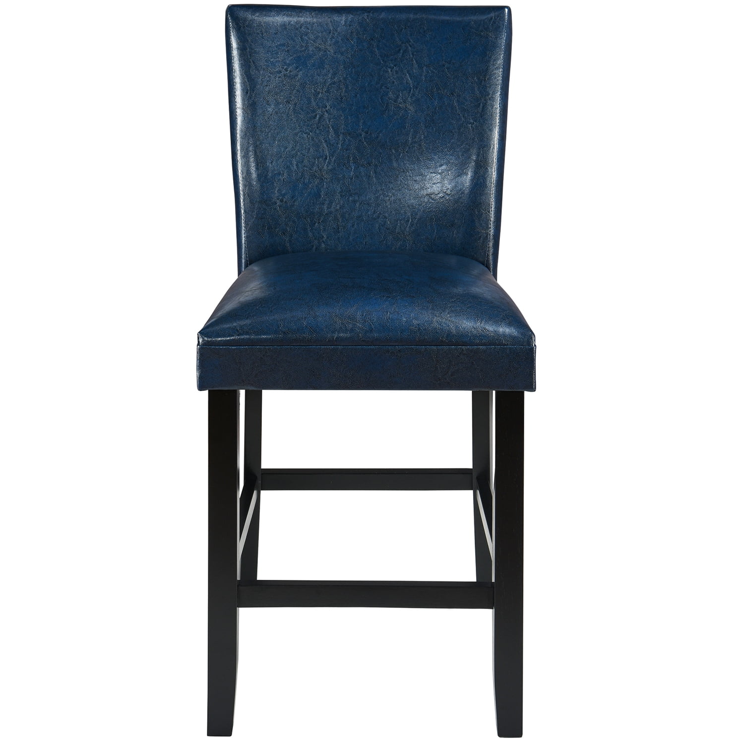 BAXMUY Set of 4 Counter Height Bar Stools, 25.6" Seat, Dark Blue, Solid Wood & Faux Leather Bar Chairs for Kitchen Island & Home Bar