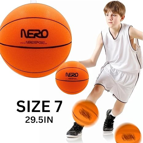 NERO SPORT Ninja Silent Basketball- Soft Foam Indoor Basketballs Size | Soundless Ball for Quiet Dribbling and Indoor Training (Regular Size)