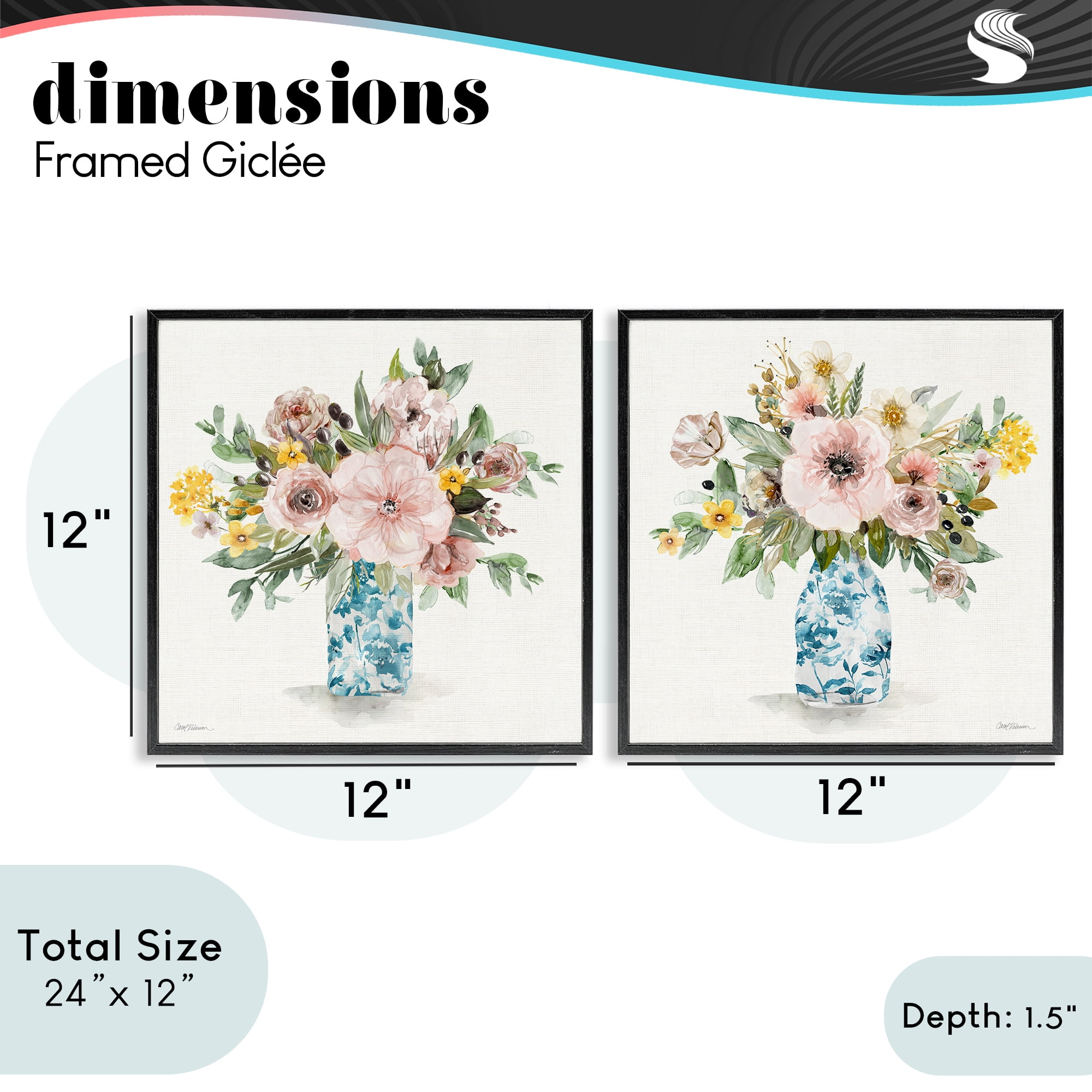 Stupell Industries Summer Chinoiserie Flowers 2 Piece Black Framed Giclee Art Set, design by Carol Robinson