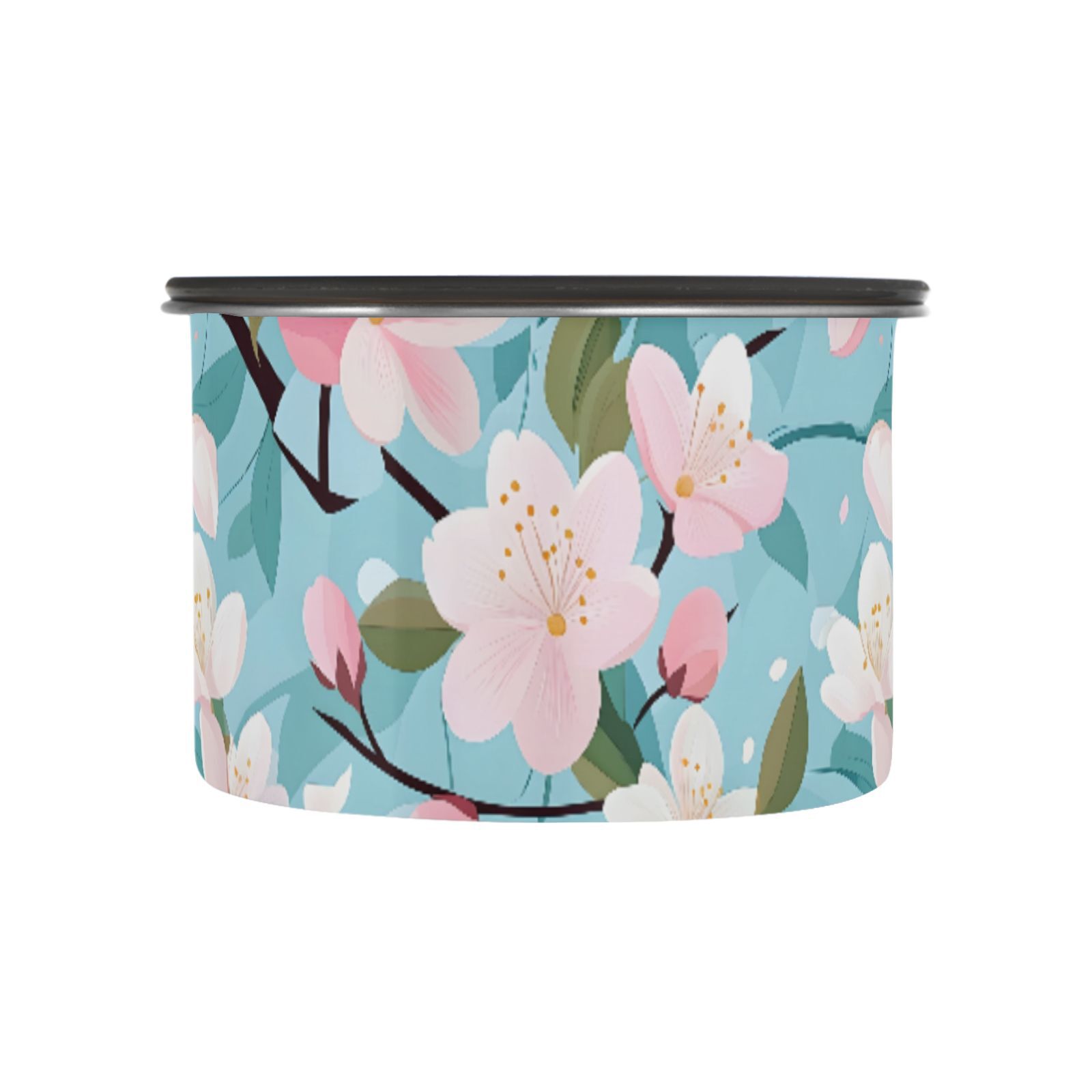 Cherry Blossom Pattern Airtight Coffee Bean Canister 30oz Food Storage Containers with Lids For Gournd, Tea, Sugar, Flour, Rice, Cereal, Candy Cookie Jar