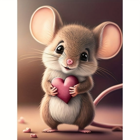 Diamond Painting Kits for Adults Cartoon Mouse with Heart Full Drill DIY Diamond Art for Adults Beginners Picture Art Crystal Painting for Home Wall Decor