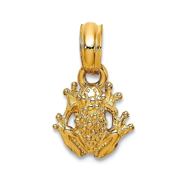 10k Gold Miniature Frog Pendant Necklace /2-d Textured 12.95x8.2mm Wide Pendant for Women - .6 Grams