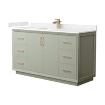 60" Bathroom Vanity - Light Green Marble Countertop, Sink & Satin Bronze Trim