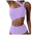 thumbnail image 1 of Gibobby Traje de baño sexy de una pieza Traje de baño de un solo color para mujer Traje de baño de una pieza de una cintura Hombro Trajes de baño de una (Morado,CH), 1 of 5