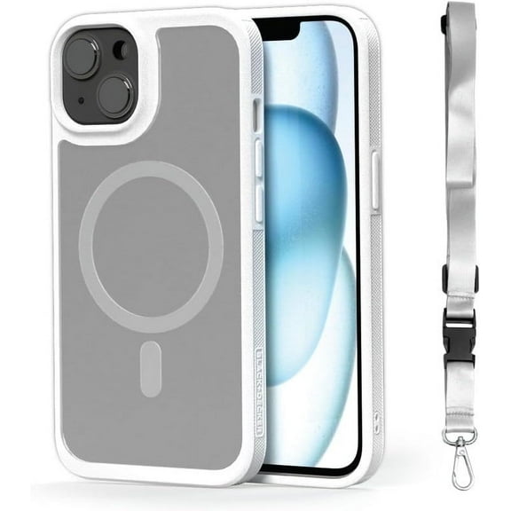 BLACK DECKER for iPhone 14 Cases, Compatible with MagSafe, Shockproof Military-Grade Protection, Magnetic Phone Case for iPhone 14 Pro, White [Changeable Buttons, Lanyard]