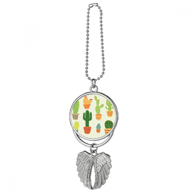 Potted Cactus Succulents Pattern Silver Wing Car Pendant Decoration