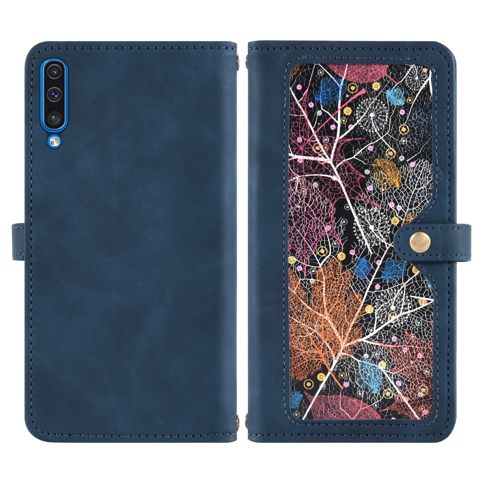 Asuwish Phone Case for Samsung Galaxy A50 A50S A30S Wallet Cover With Tempered Glass Screen Protector Crossbody Wrist Strap Flip Pattern Zipper Card Holder Cell A 50 50S 30S S50 50A SM A505G Men Blue