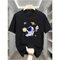 thumbnail image 1 of Camiseta informal de algodón para hombre con estampado de astronautas y planetas, manga corta, cuello redondo, cómoda prenda deportiva para adolescentes, estampado geométrico espacial, corte regular,, 1 of 6