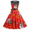 thumbnail image 4 of Fridja Robe Vintage Évasée en Dentelle pour Femmes Mode Robe de Bal Sans Manches Imprimée Noël Fête, 4 of 9