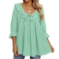 thumbnail image 5 of iHengLiXing Spring Tops for Womens Dressy Casual Women's Short Sleeved V-neck Top/shirt Women's Casual Shirt 3/4 Sleeved V-neck Ruffled Top Business Women's 2024 Summer Fashion Work Shirt Green XL, 5 of 6