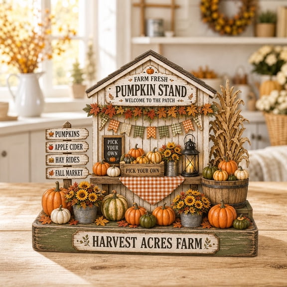 Farm Fresh Pumpkin Stand Wooden Block for Thanksgiving Table Decor