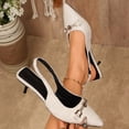 thumbnail image 5 of Kitten Heels for Women Trendy Metal Chain Pointed Closed Toe Slingback Sandals Elegant Party Prom Dress Shoes White Size 9.5, 5 of 7