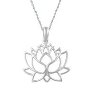 Open Lotus Flower Charm Necklace Pendant in 925 Sterling Silver Jewelry