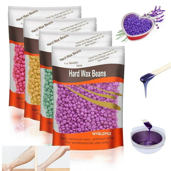 4 Pcs Gentle Waxing Beads,Painless Wax Beans for Sensitive Skin,Professional Hard Wax Beads for Full Body/Underarm/Bikini,Long Lasting Hair Removal Waxing Kit,Full Body Waxing