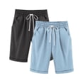 thumbnail image 2 of Maqroz 2 Pack Girls Bermuda Shorts Elastic Waist Casual Summer Linen Shorts with Side Pockets Solid Color Loose Fit Capri Pants 3-13 Years, 2 of 4