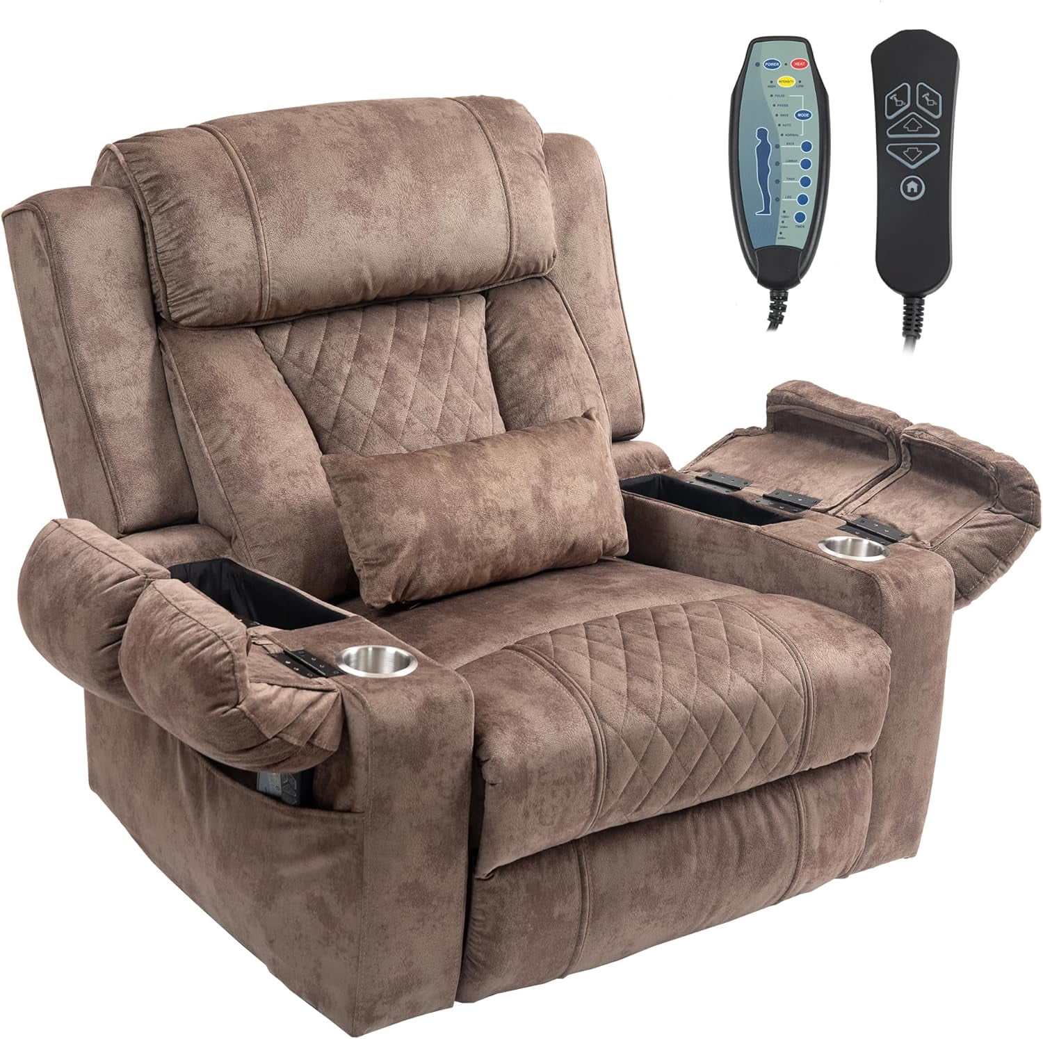 Big Man Power Lay Flat Lift Chair Oversized Recliner Dual Motor Heat Vibration for Elderly, Overstuffed Electric Extra Wide Recliners with Flip Arm Storage Cup Holders,USB Type C Charging