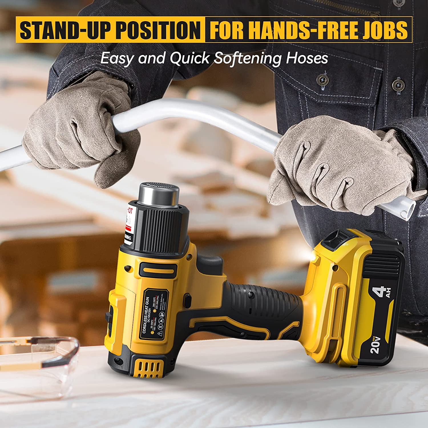 Ecarke Digital Display Cordless Heat Gun Hot Heating Equipment for Dewalt DCE530B 20V Max (Tool Only）