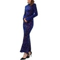 thumbnail image 4 of INSPIRE CHIC Women's Sequined Maxi Dress Velvet Crewneck Long Sleeve Cocktail Evening Bodycon Dress M Royal Blue, 4 of 6
