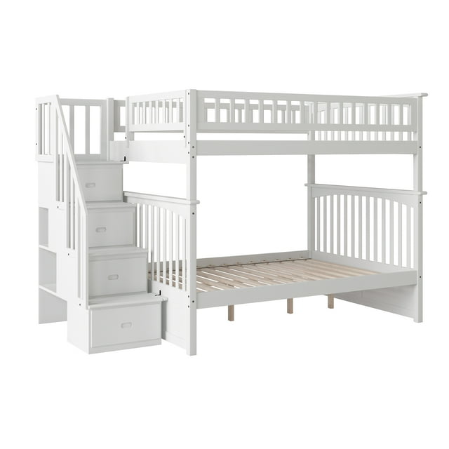 Atlantic Furniture Columbia Staircase Bunk Bed, Full/Full, White