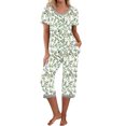 thumbnail image 2 of RKSTN Ensembles de Pyjama pour Femmes Col en V Manches Courtes Pyjamas et Pantalons Ensemble Pyjamas Décontractés avec Poches Pyjamas Doux et Confortables, 2 of 5