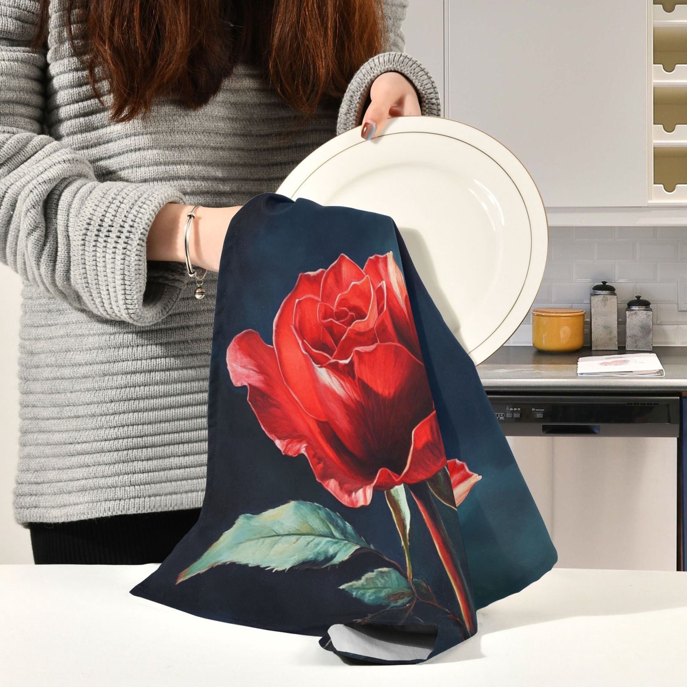 Kitchen Towel 28x18 Inches x6，Plate Towel, Decorative Towel, Napkin, Tea Towel Tea Towels For Kitchen Dish Cloths & Dish Towels Big Red Rose