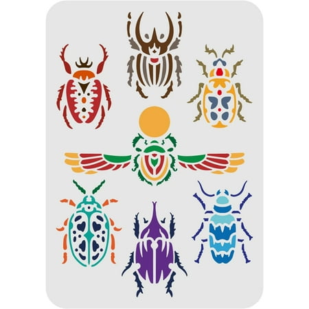 Scarab Stencil 11.7x8.3inch Reusable Egyptian Scarab Arts and Crafts Painting Template Scarab Beetle Pattern Stencil for Painting on Wall Floor Furniture Wood and Paper white