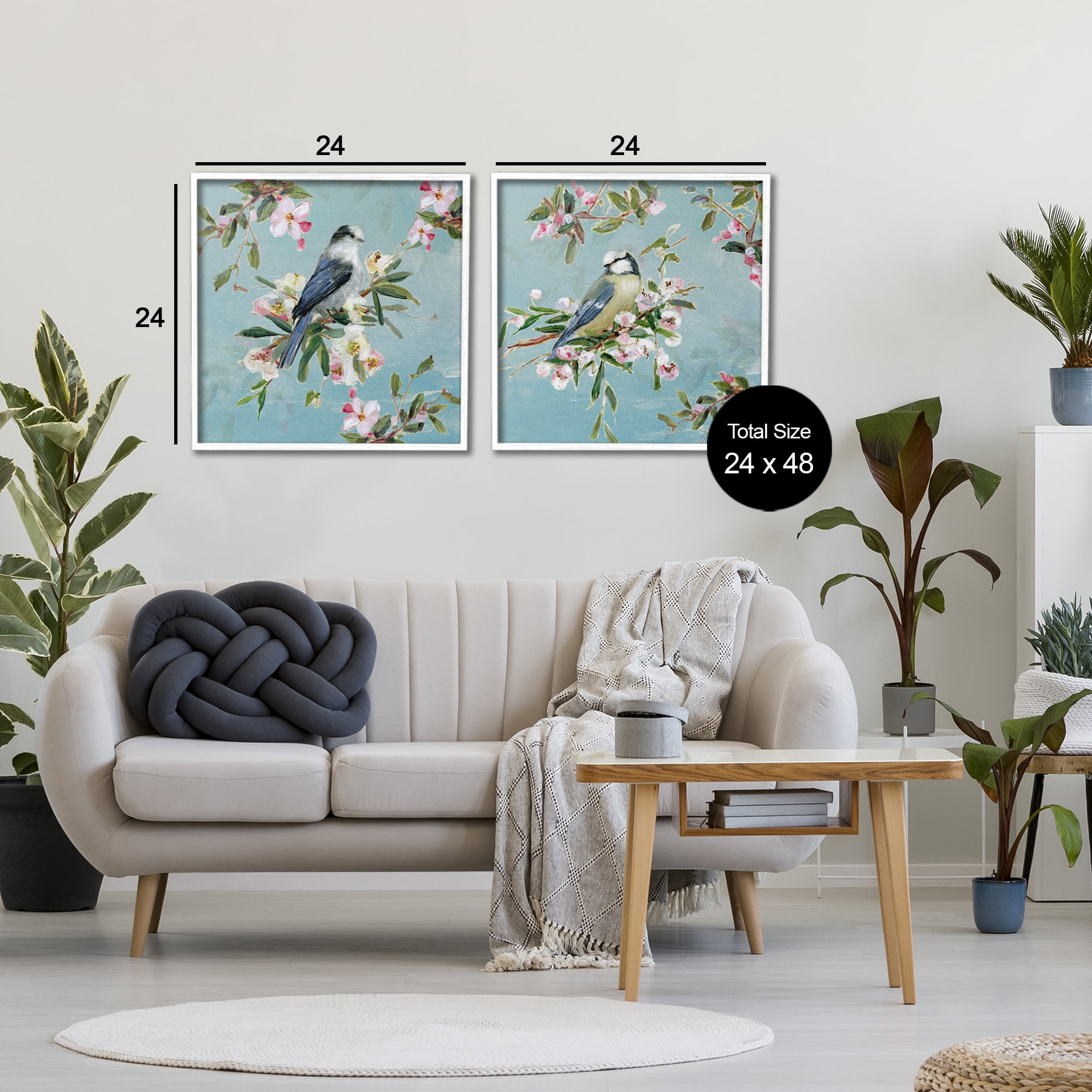 Stupell Industries Songbirds Among Spring Blossoms 2 Piece White Framed Giclee Art Set, design by Sally Swatland