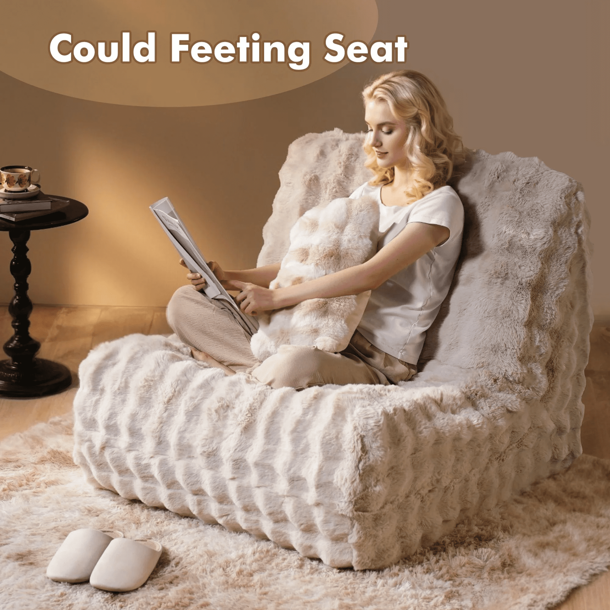 Vcatnet Bean Bag Chair for Adults, Giant Bean Bag Sofa Couch with Memory Foam, Upholstered Lazy Floor Sofa for Living Room, Bedroom, Apartment, Beige