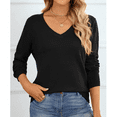 thumbnail image 4 of SOMER Women's Sweater Long Sleeve Pullover V-Neck Sweater Soft Lightweight Knit Tops 2025 Black, 4 of 6
